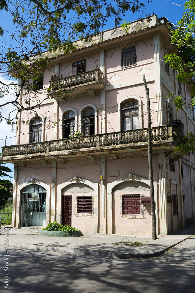 Facade of traditional cuban house, a colonial architecture