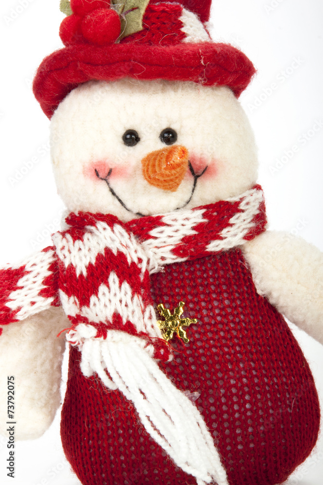 Closeup of Fabric Snowman with Red and white Scarf Closeup of Fabric Snowman with Red and white Scarf