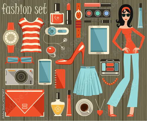Fashion set in a style flat design.
