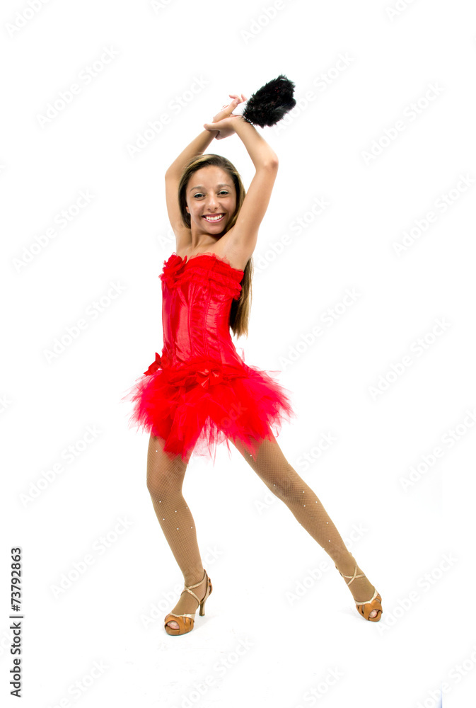 Beautiful dancer with Spanish red dress and fan Beautiful dancer with Spanish red dress and fan