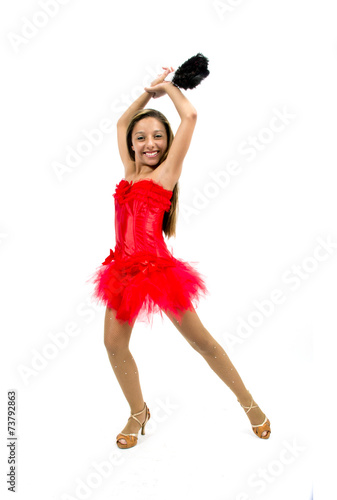Beautiful dancer with Spanish red dress and fan