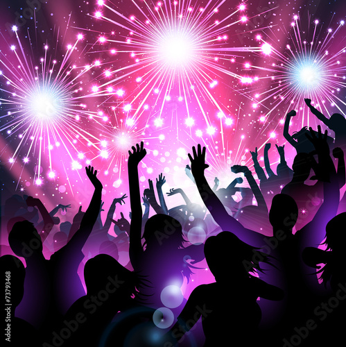 Luxury New year background with fireworks and silhouettes