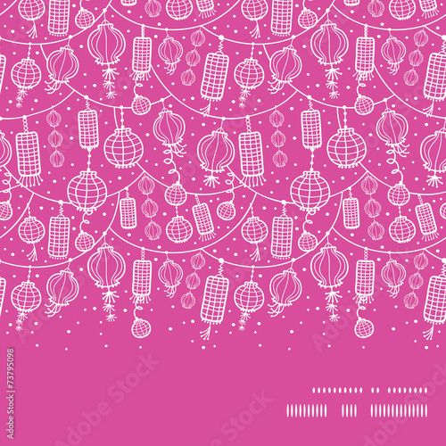 Vector holiday lanterns line art horizontal frame seamless