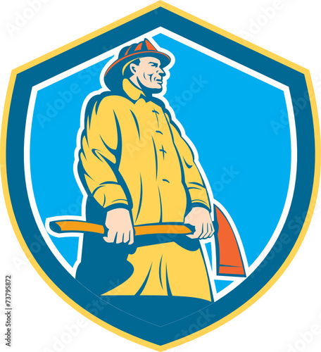 Fireman Firefighter Standing Axe Shield Retro