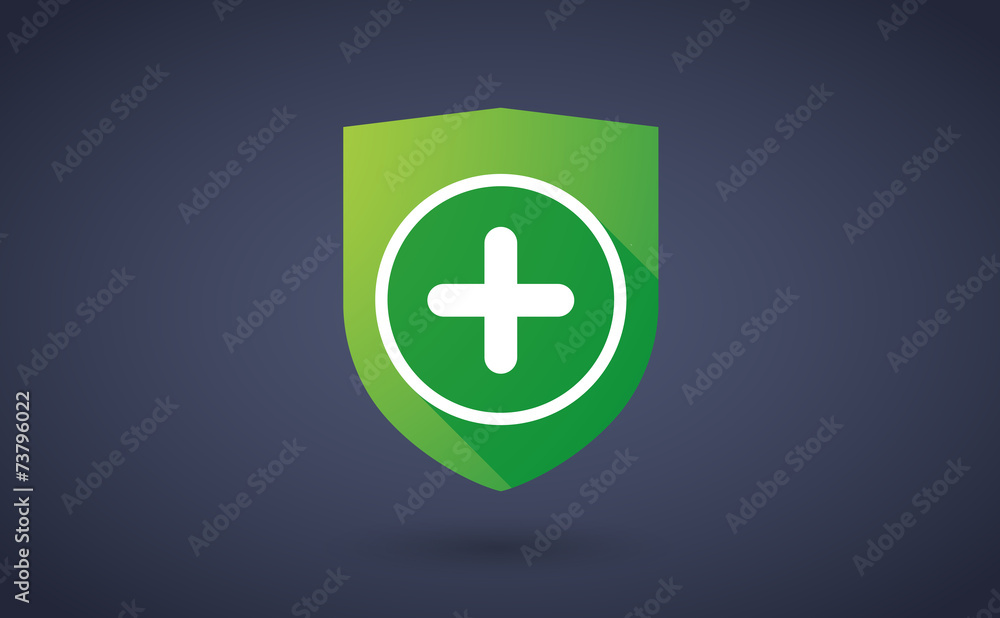 Long shadow shield icon with a sum sign Long shadow shield icon with a sum sign