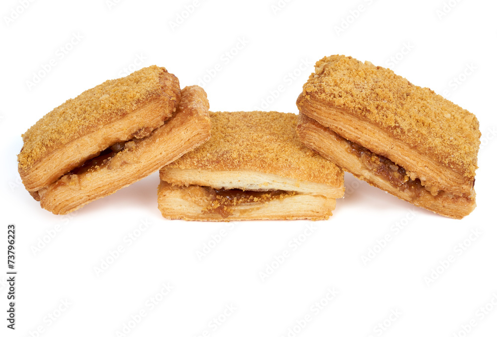 Three pieces of pastry Three pieces of pastry