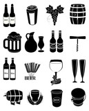 Wine beer brewing icons set