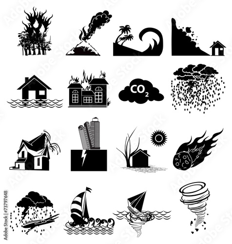 Natural disaster icons set