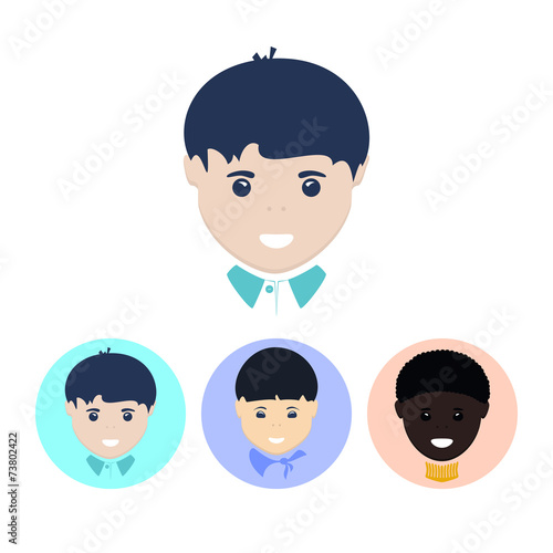 Set icons with   european boy,asian boy, african american boy