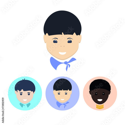Set icons with   european boy,asian boy, african american boy