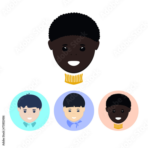 Set icons with   european boy,asian boy, african american boy