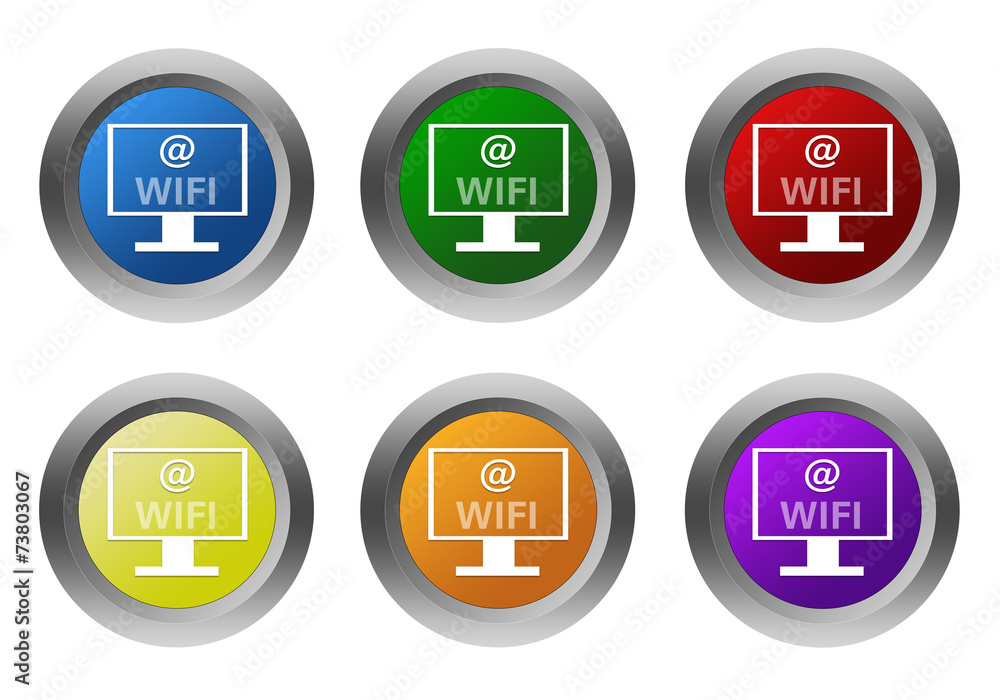 Set of rounded colorful buttons with wifi symbol Set of rounded colorful buttons with wifi symbol