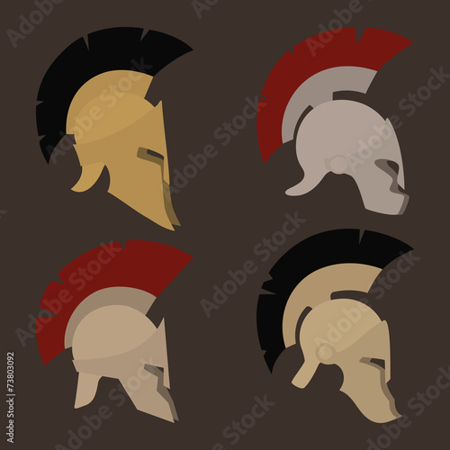 Set of four antique helmets, vector illustration