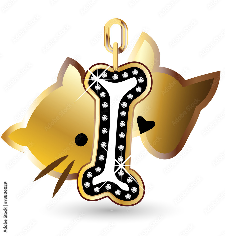 Cat dog and bone diamonds bling bling decoration vector icon log Cat dog and bone diamonds bling bling decoration vector icon log