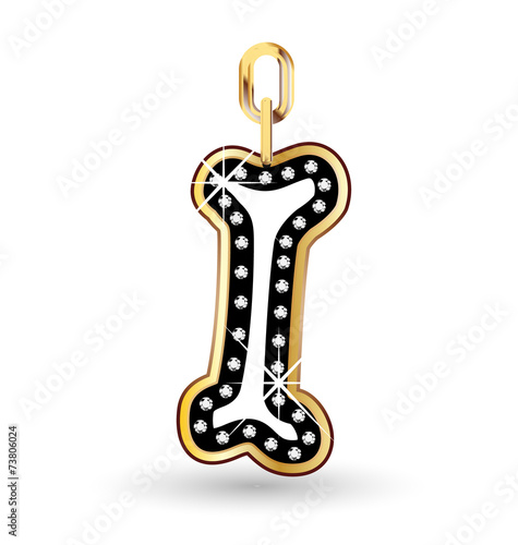 Dog bone shine diamonds and gold vector design logo