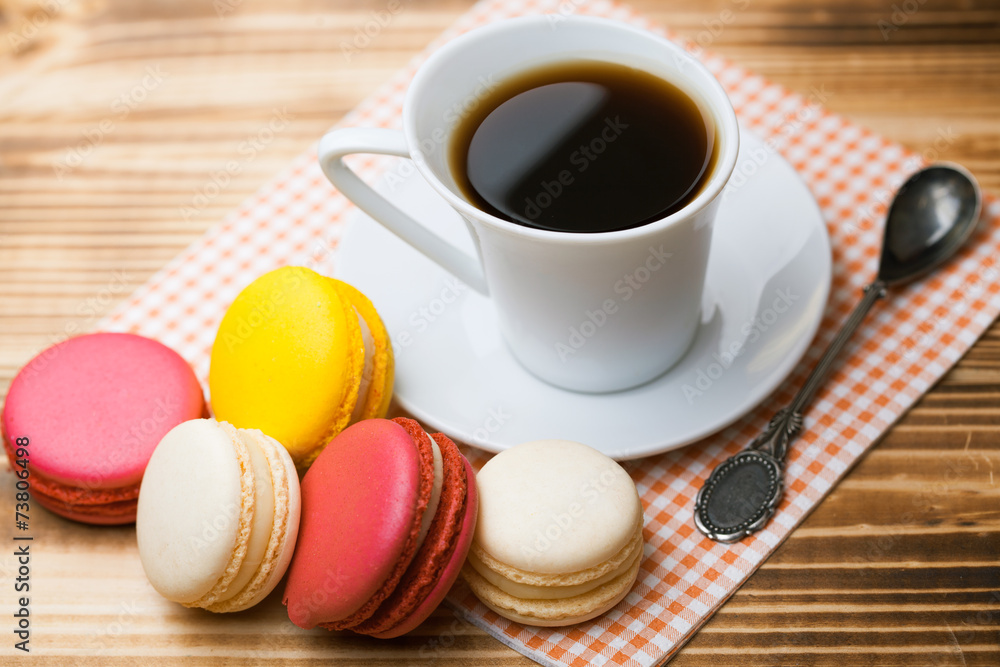 Cup of coffee and makaroons. Cup of coffee and makaroons.