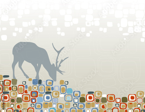 Abstract deer in wilderness design motif.