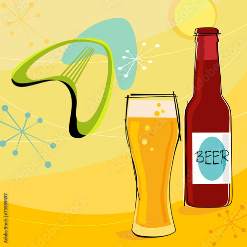 Retro beer motif with boomerangs and stars