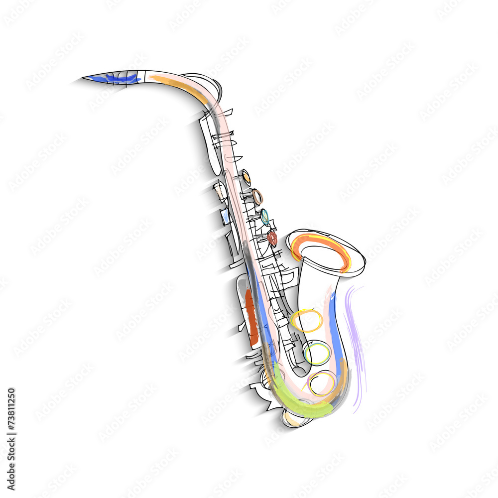 Fototapeta premium Sketch of saxophone on white background