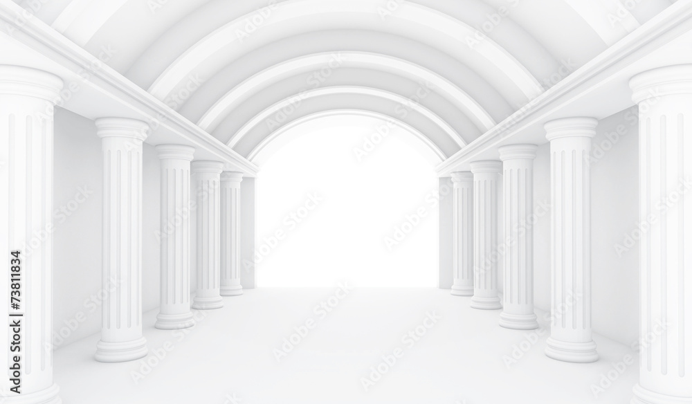 Empty White Room - 3d Perspective illustration  - obrazy, fototapety, plakaty 