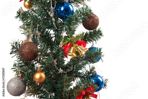 Close up of christmas tree with ornament  bauble  and decoration