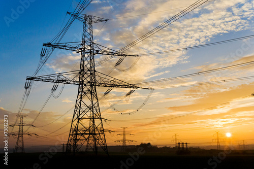 Photo Electrical pylon and high voltage power lines