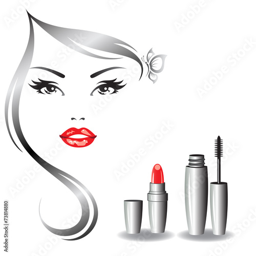 Beautiful woman's face and mekeup symbols.