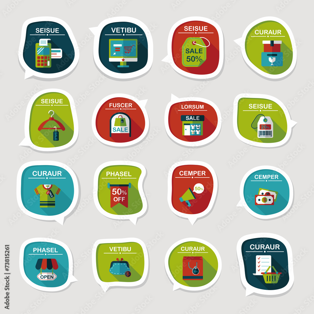 shopping speech bubble flat design background set, eps10 shopping speech bubble flat design background set, eps10