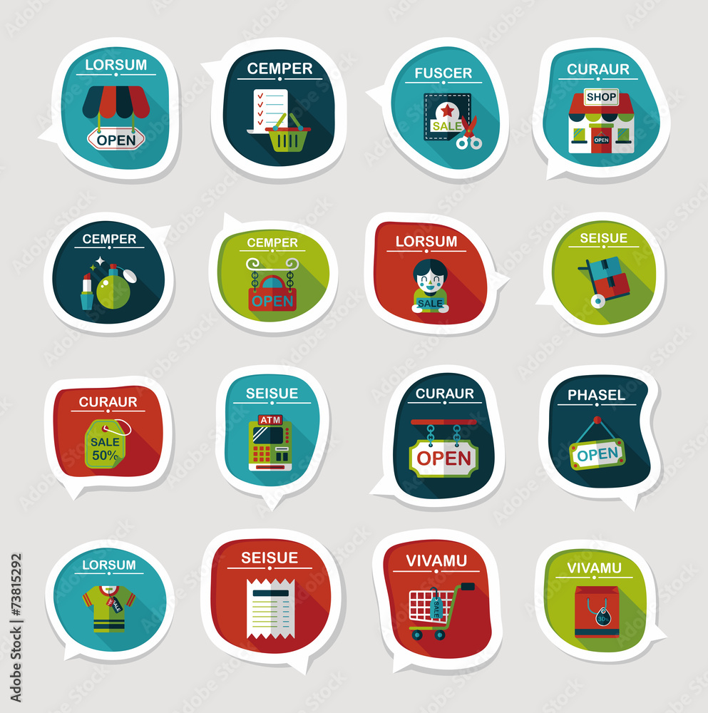 shopping speech bubble flat design background set, eps10 shopping speech bubble flat design background set, eps10