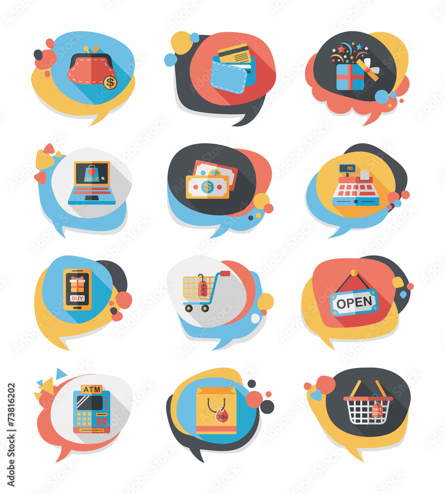 shopping speech bubble flat design background set, eps10