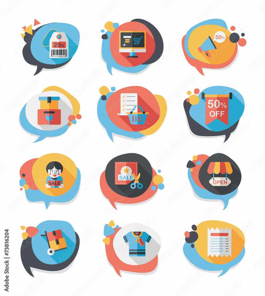 shopping speech bubble flat design background set, eps10 shopping speech bubble flat design background set, eps10
