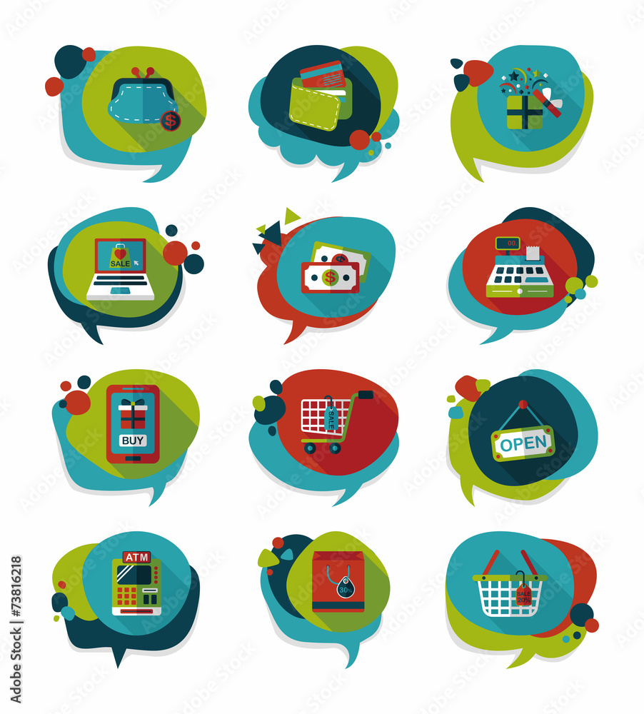 shopping speech bubble flat design background set, eps10 shopping speech bubble flat design background set, eps10