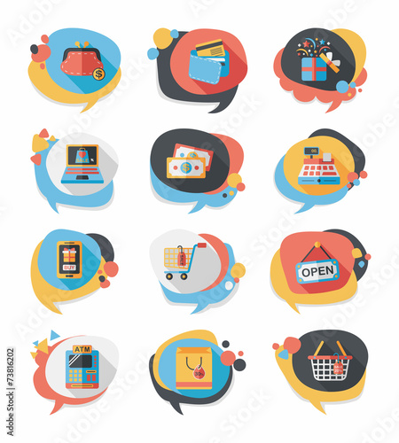 shopping speech bubble flat design background set, eps10