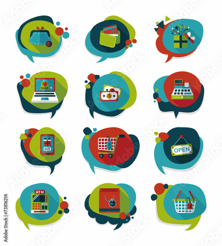 shopping speech bubble flat design background set, eps10