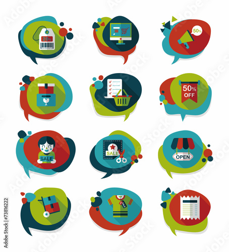 shopping speech bubble flat design background set, eps10