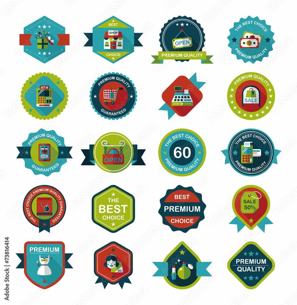 Naklejka premium shopping badge flat design background set, eps10