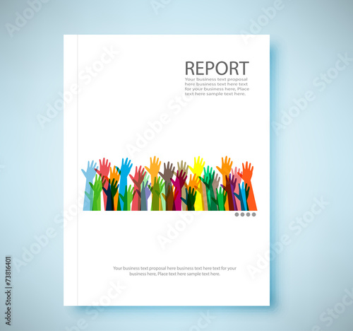 Cover report hands of different colors background, vector illust