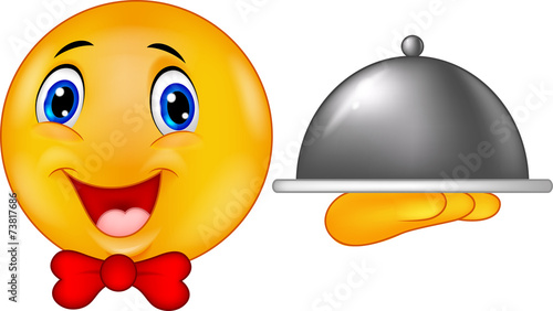 Emoticon smiley holding silver plater
