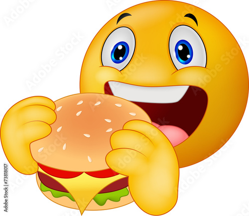 Emoticon smiley eating hamburger