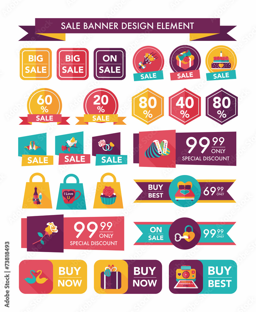 Valentine’s Day sale banner flat design background set, eps10 Valentine’s Day sale banner flat design background set, eps10