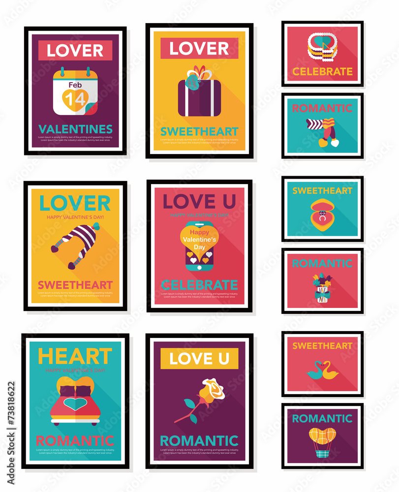 Valentine’s Day poster flat banner design flat background set,