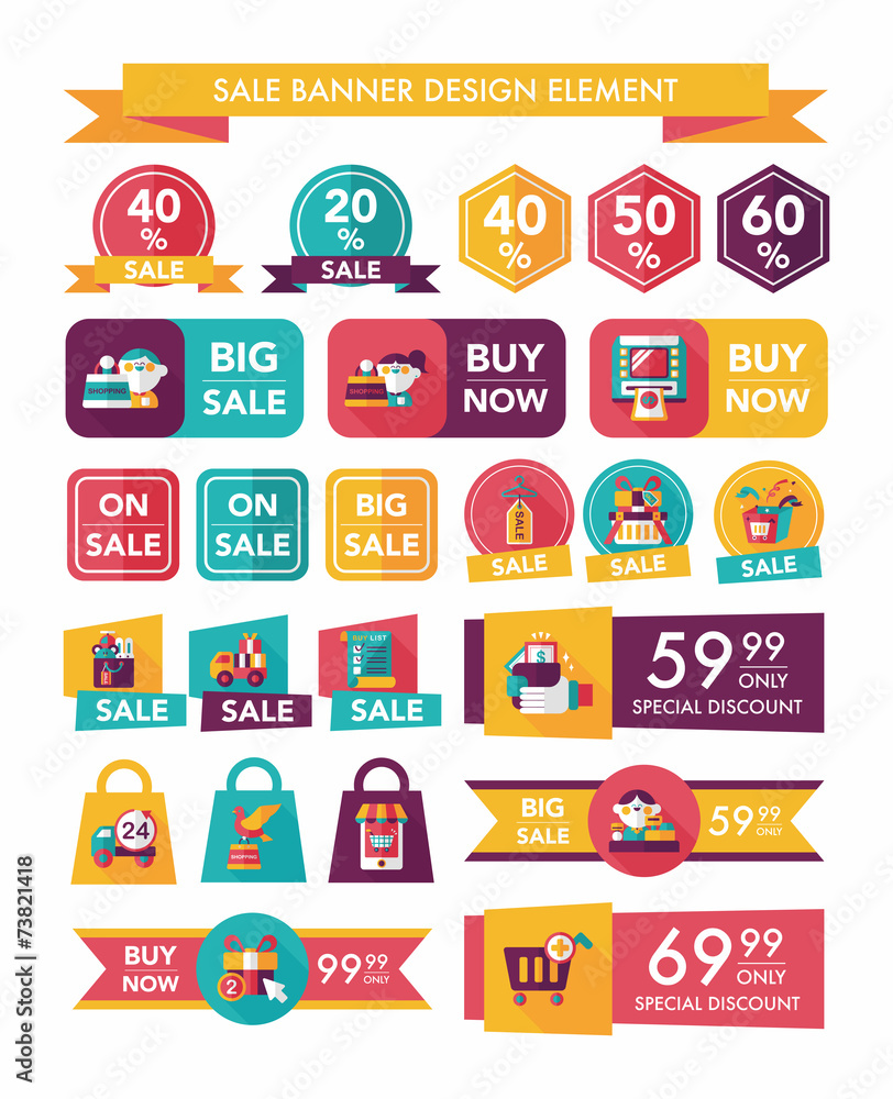 shopping sale banner flat design background set, eps10 shopping sale banner flat design background set, eps10