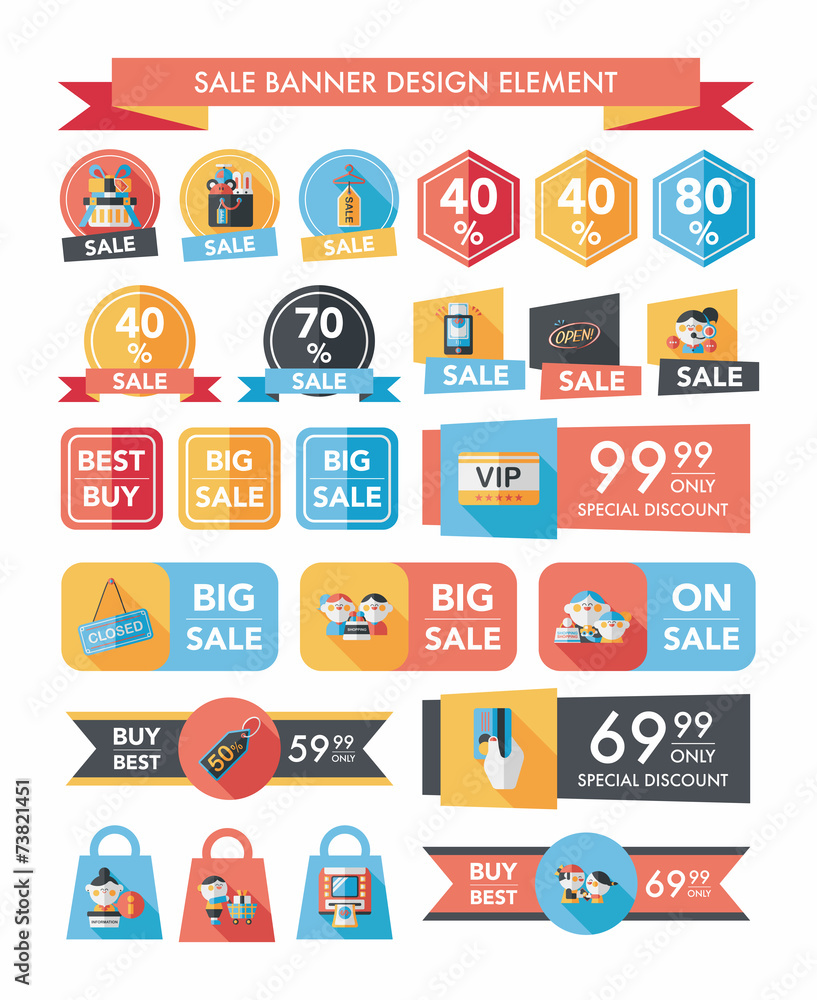 shopping sale banner flat design background set, eps10 shopping sale banner flat design background set, eps10