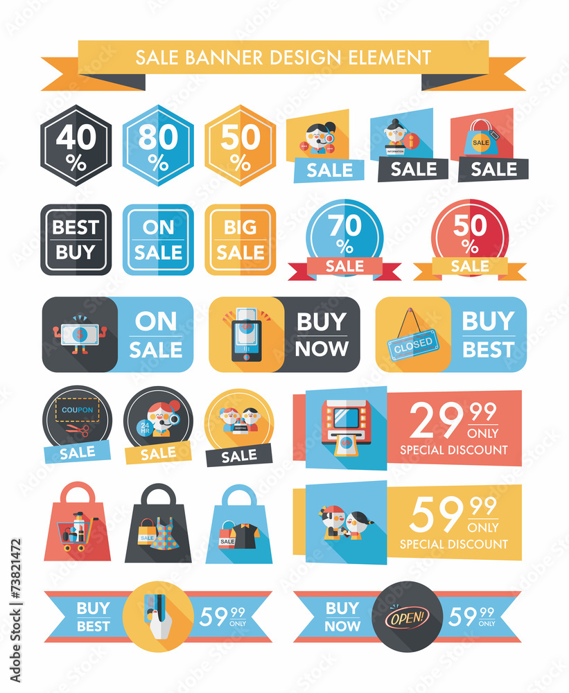 shopping sale banner flat design background set, eps10 shopping sale banner flat design background set, eps10
