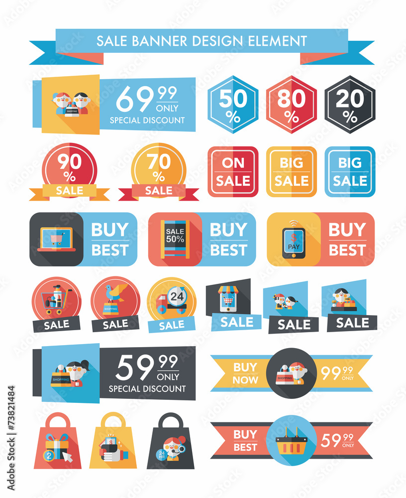 shopping sale banner flat design background set, eps10 shopping sale banner flat design background set, eps10