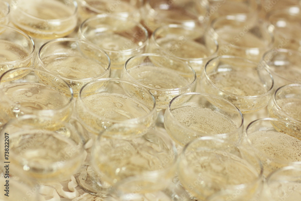 Many glasses of wine or champagne on wedding table Many glasses of wine or champagne on wedding table