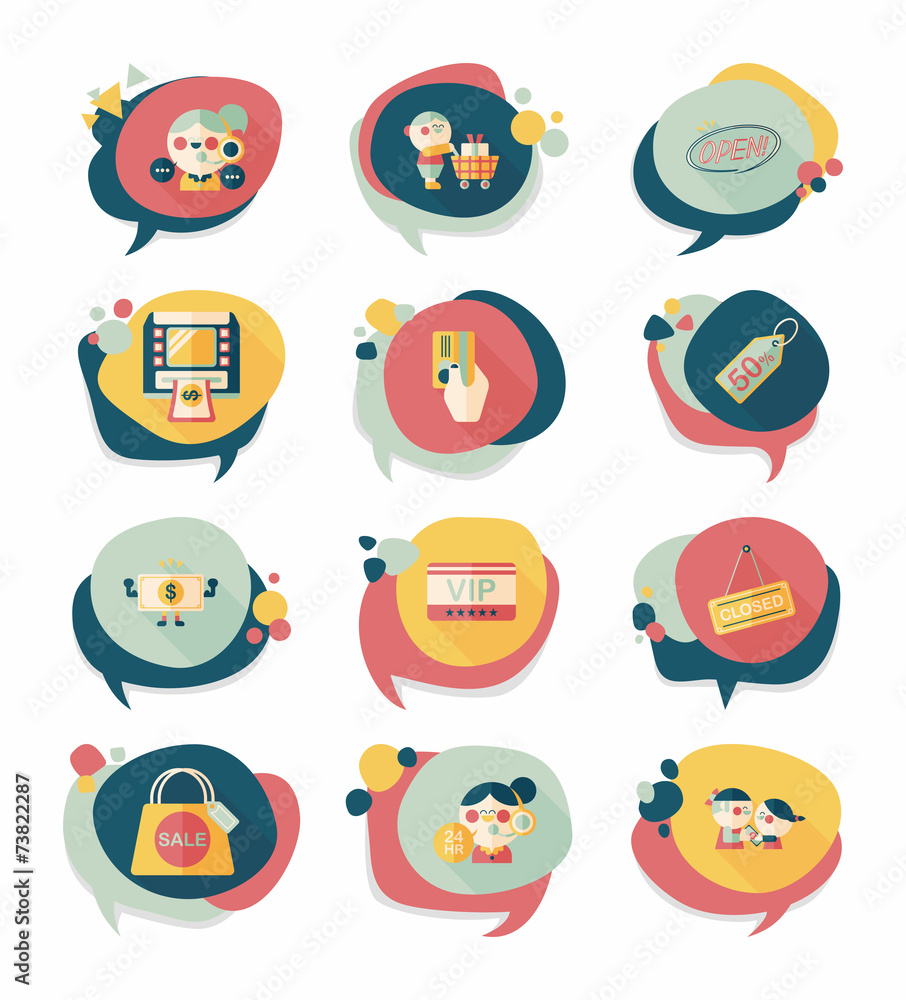 shopping speech bubble flat design background set, eps10 shopping speech bubble flat design background set, eps10