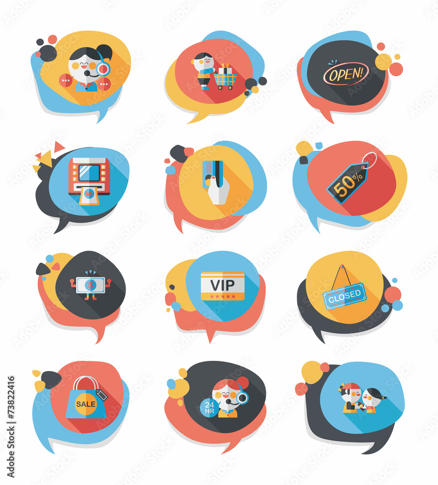 shopping speech bubble flat design background set, eps10 shopping speech bubble flat design background set, eps10