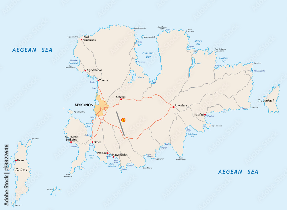 Fototapeta premium mykonos road and beach map