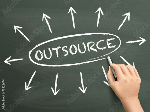 outsource concept with arrows written by hand